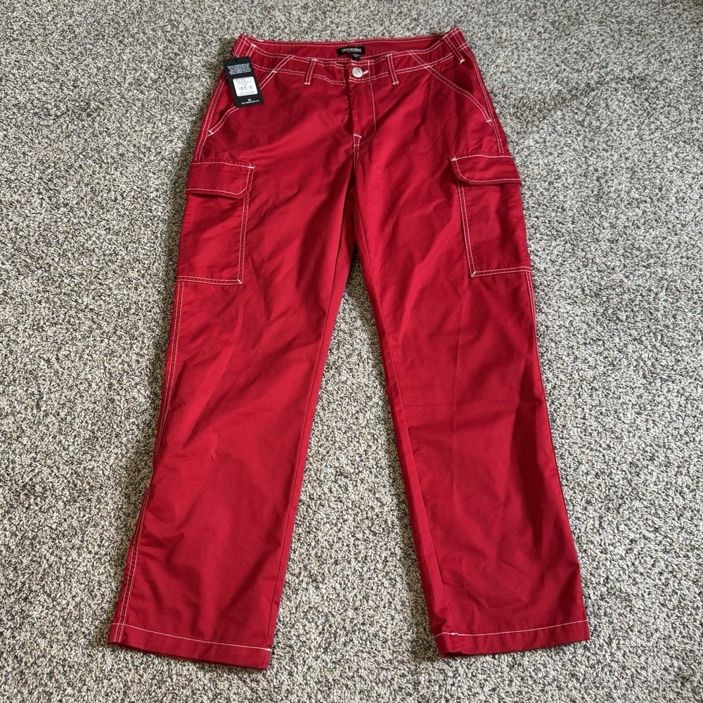 True Religion Military Cargo Pants Red White Contrast Stitching Baggy Y2K 32x32